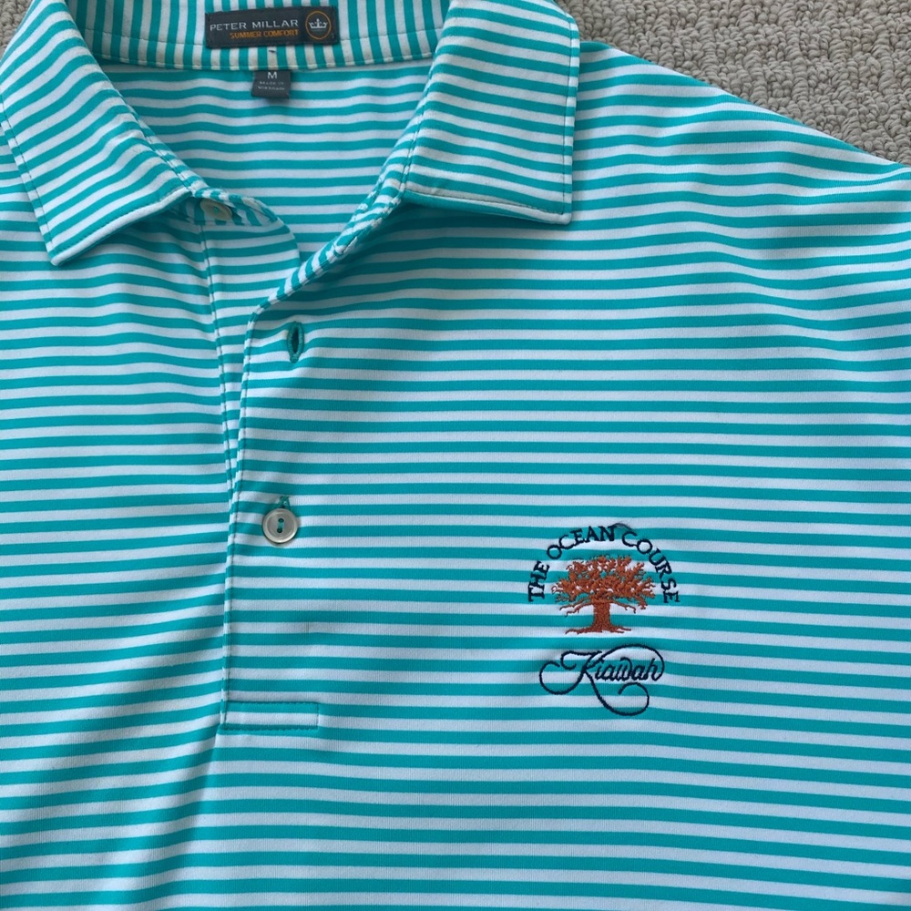Peter Millar Medium Coral and White Polo - Kiawah Island